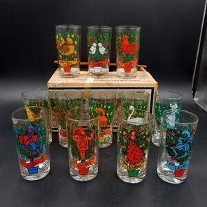 Brockway Complete Box TWELVE DAYS OF CHRISTMAS Glassware Set 12 Tumblers
